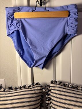 Bar III Lavender Blue Ruched High-Waist Swim Bottoms